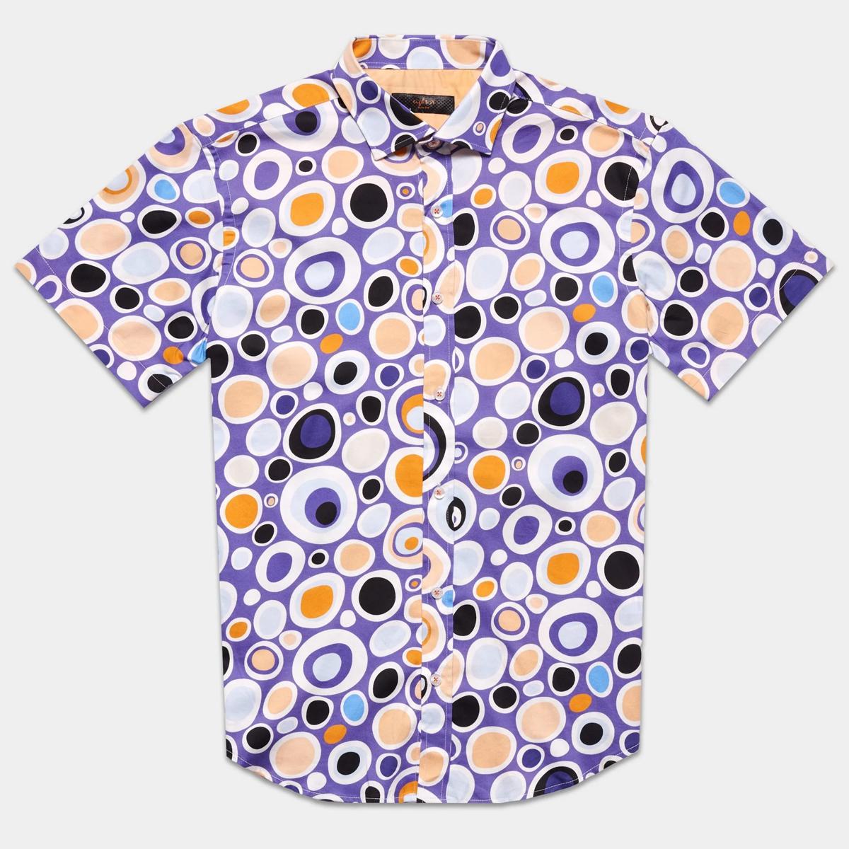 Eye of Beholder Purple/Gold Short Sleeve Button Down Shirt by Eight-X