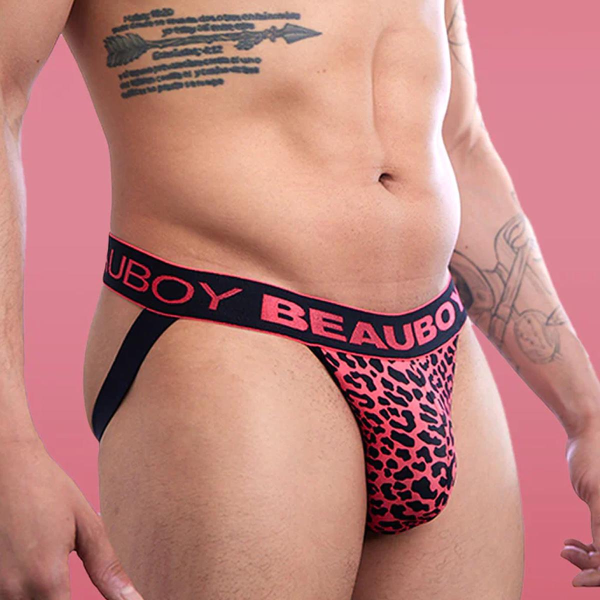 Coral/Black Leopard Print Jock by Beauboy Menswear