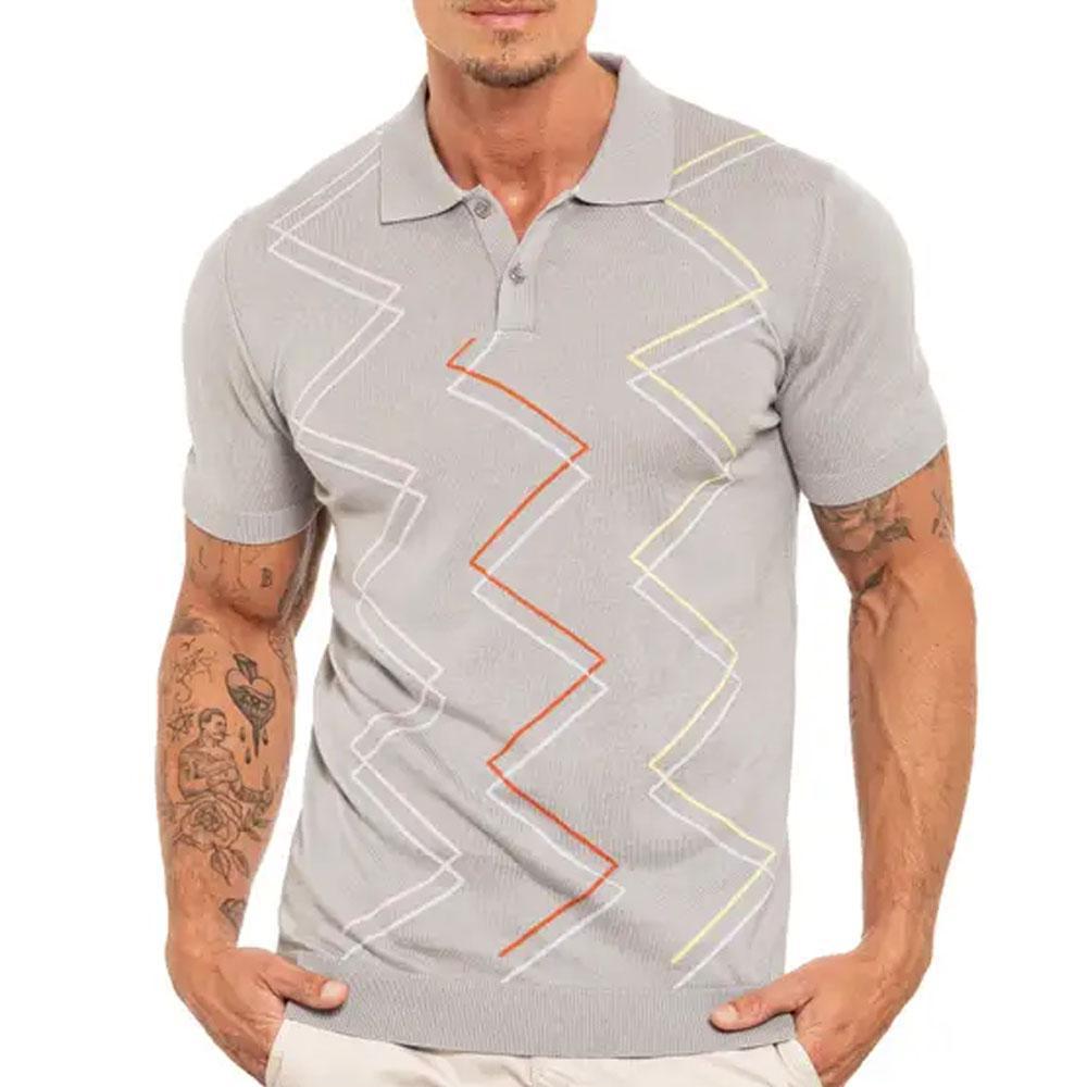 Zig Zag Grey Knit Polo by Eight X