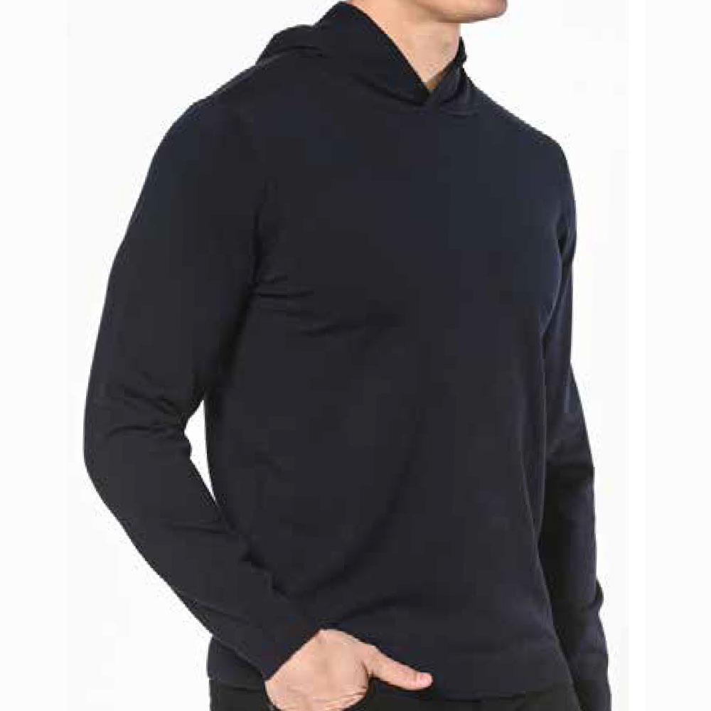 Navy Silk/Tencel Solid Knit Hoodie by Postmarc