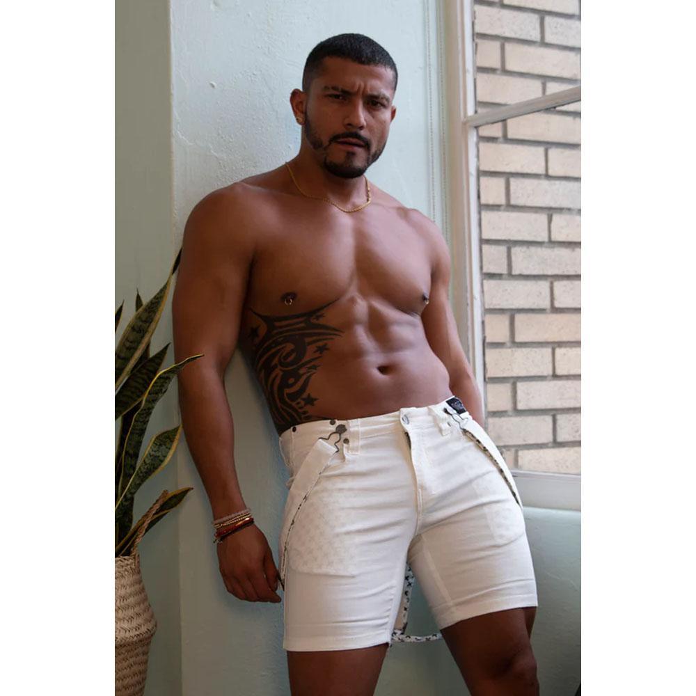 Wade White Romey Shorts with Wearable Straps by TigerXHorse Denim