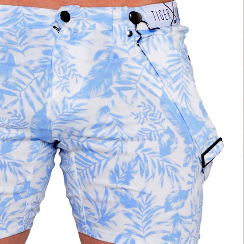 Guy Soft Blue Tropical Limited Edition Shorts with Fashion Straps by TigerXHorse Denim