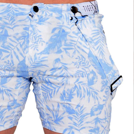 Guy Soft Blue Tropical Limited Edition Shorts with Fashion Straps by TigerXHorse Denim