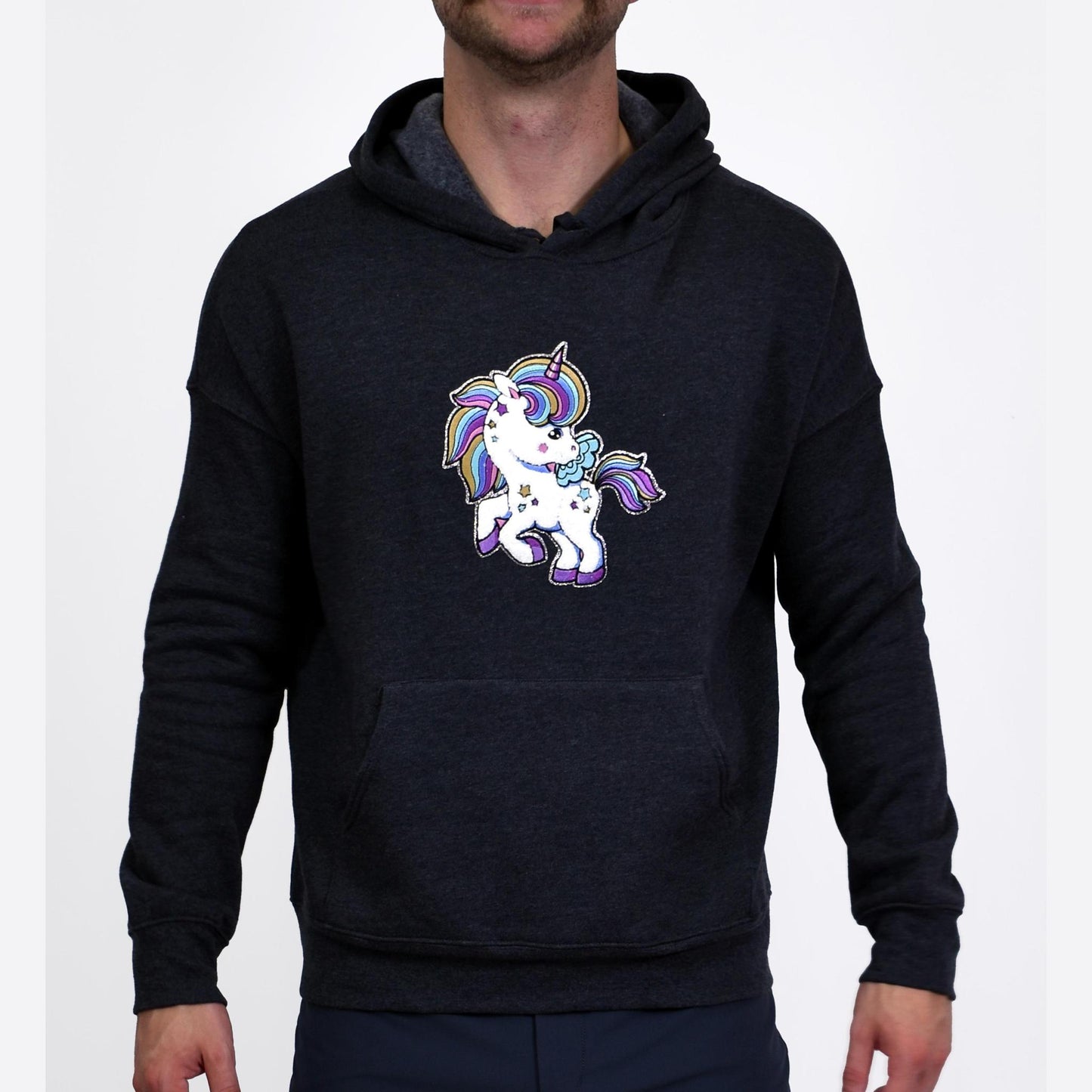 Baby Unicorn Embroidered Charcoal Grey Pullover Hoodie by Assassin Menswear