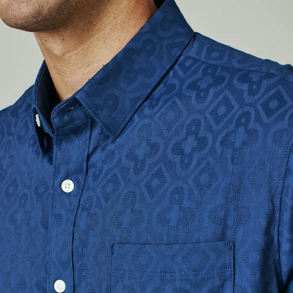 Atlas Navy Geometric Texture Short Sleeve Shirt by 7 Diamonds