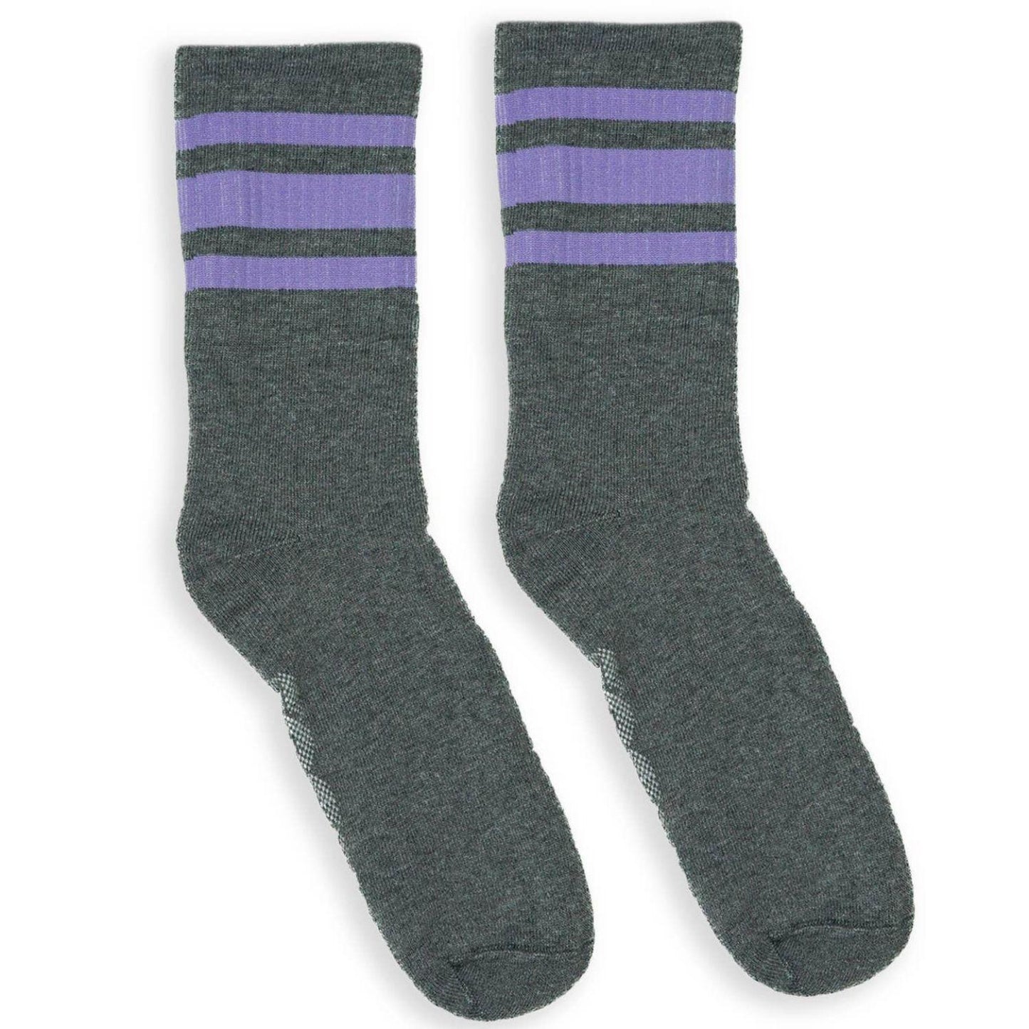 Lilac Striped Dark Heather Grey Performance Crew Socks by SOCCO