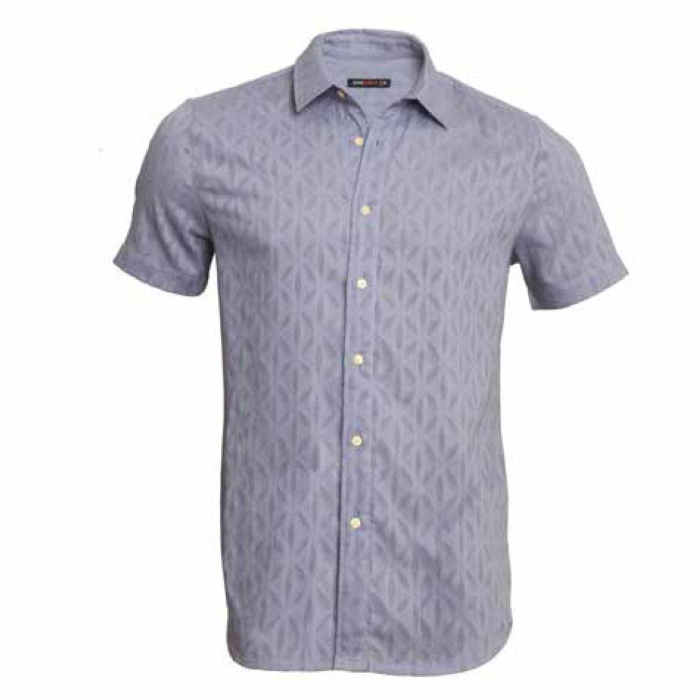 Sky Blue Mosaic Cotton Jacquard Short Sleeve Shirt by Postmarc