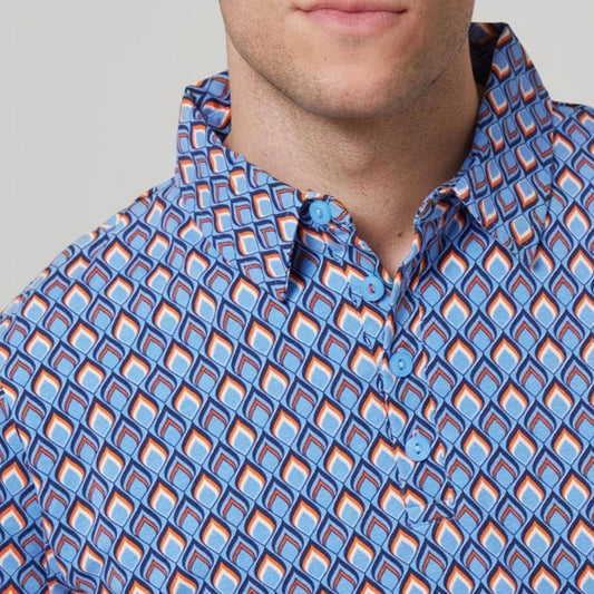 Say It Softly Blue/Orange Geometric Print Polo by 4funkyflavours