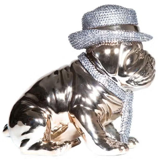 Bronze Bulldog Piggy Bank with Rhinestone Hat & Tie - 10" tall by Interior Illusions