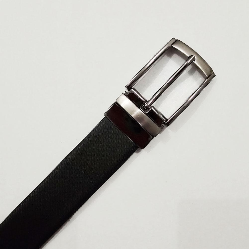 Black Diagonal Texture Leather Reversable Belt with Classic Buckle by Marco Valentino