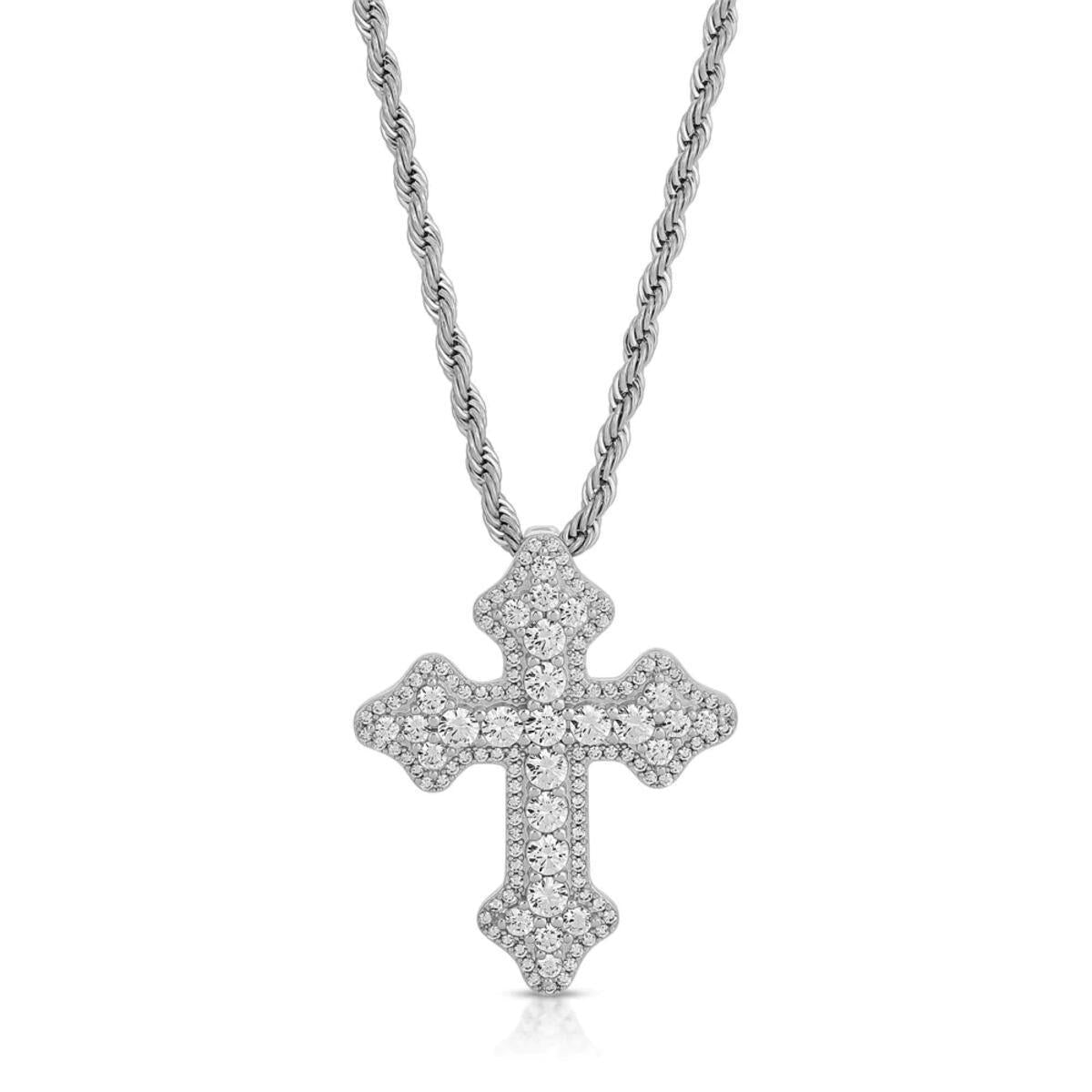 White Gold Diamond Celtic Cross with 2.5MM 22" Rope Chain by Gold Gods