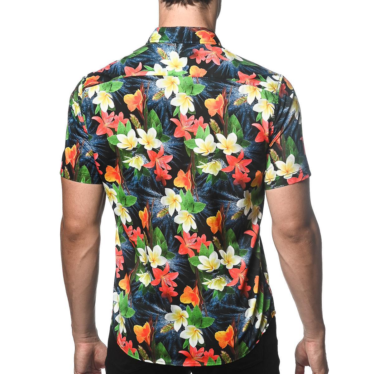 Navy/Crimson Tropics Cotton/Tencel Short Sleeve Shirt by Postmarc
