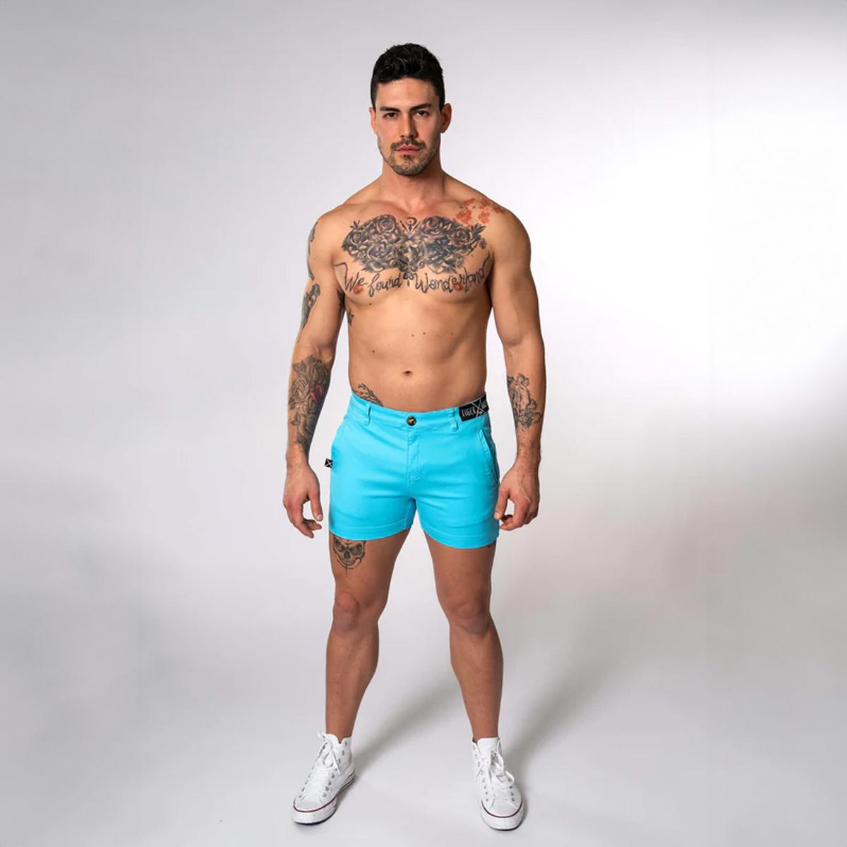 Malibu Blue 4" Inseam Stretch Cotton Finn Shorts by TigerXHorse Denim