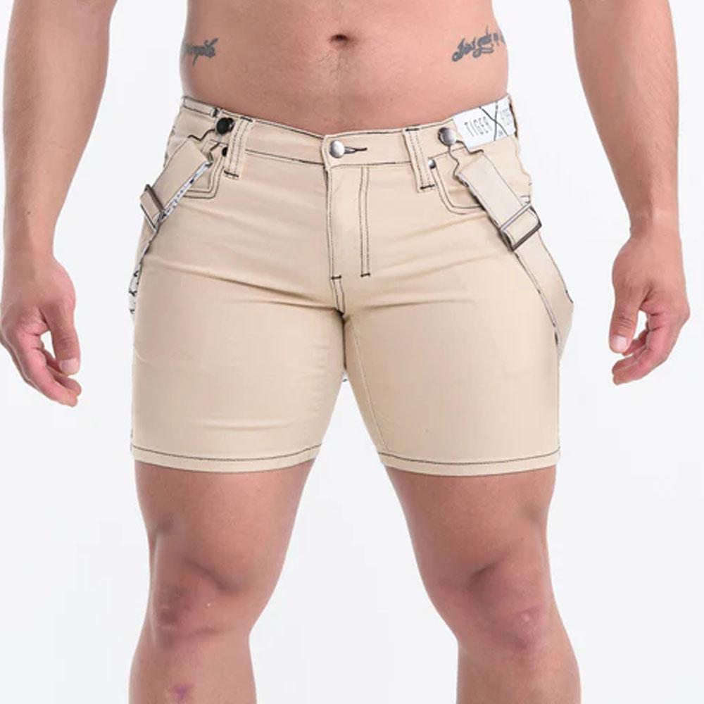 Lucas Camel Shorts with Fashion Straps by TigerXHorse Denim