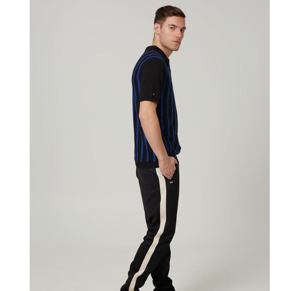 He's On Time Black Knit Quarter-Zip Polo with Blue Stripes by 4funkyflavours