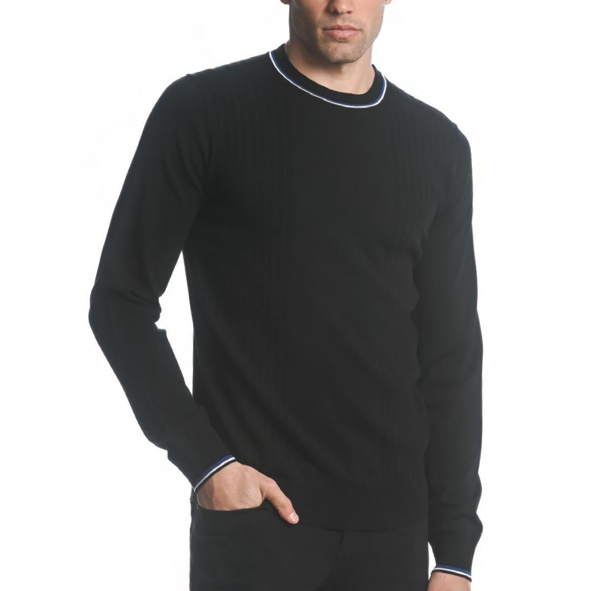 Black Silk and Tencel Textured Knit Crew Sweater by Postmarc