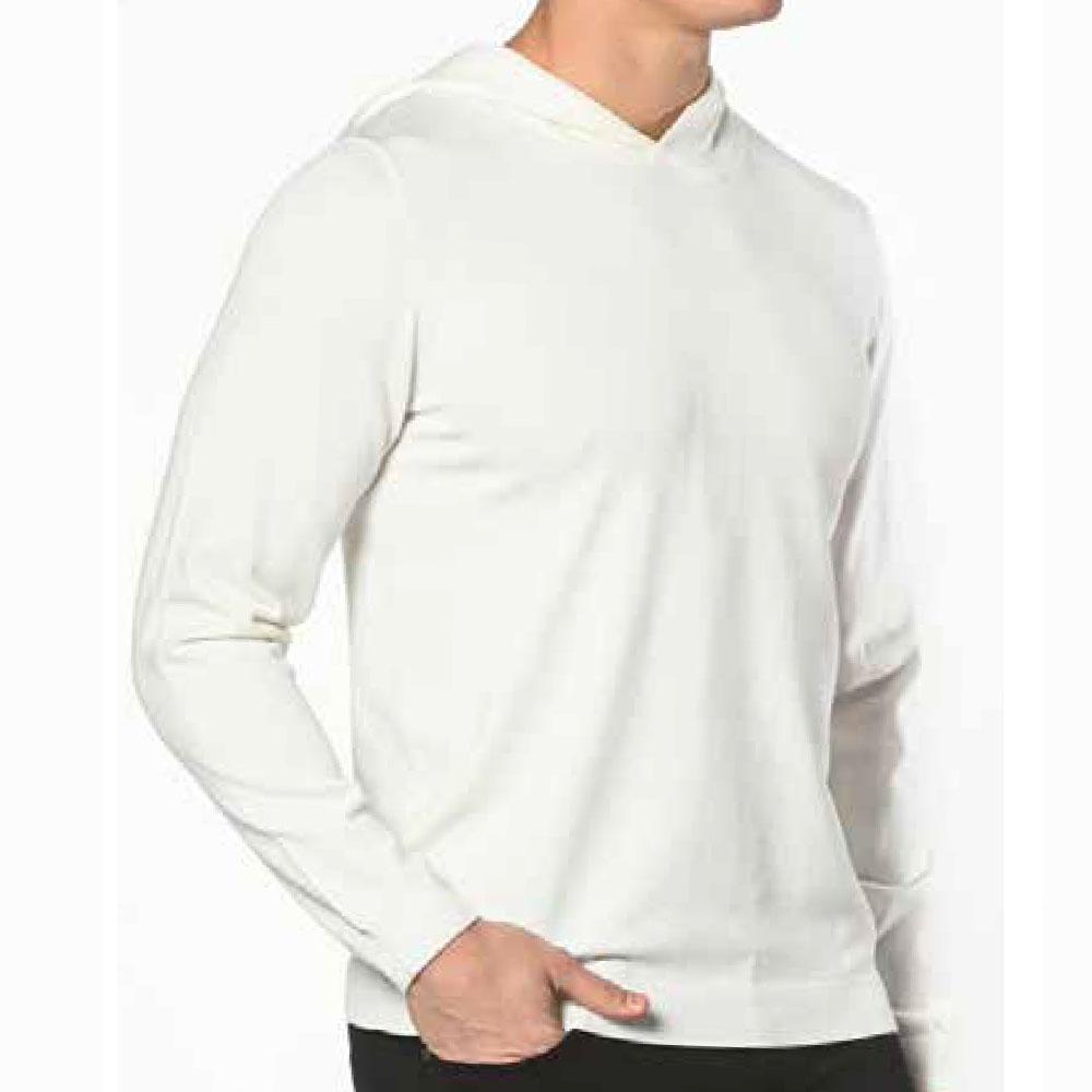 Off White Silk/Tencel Solid Knit Hoodie by Postmarc