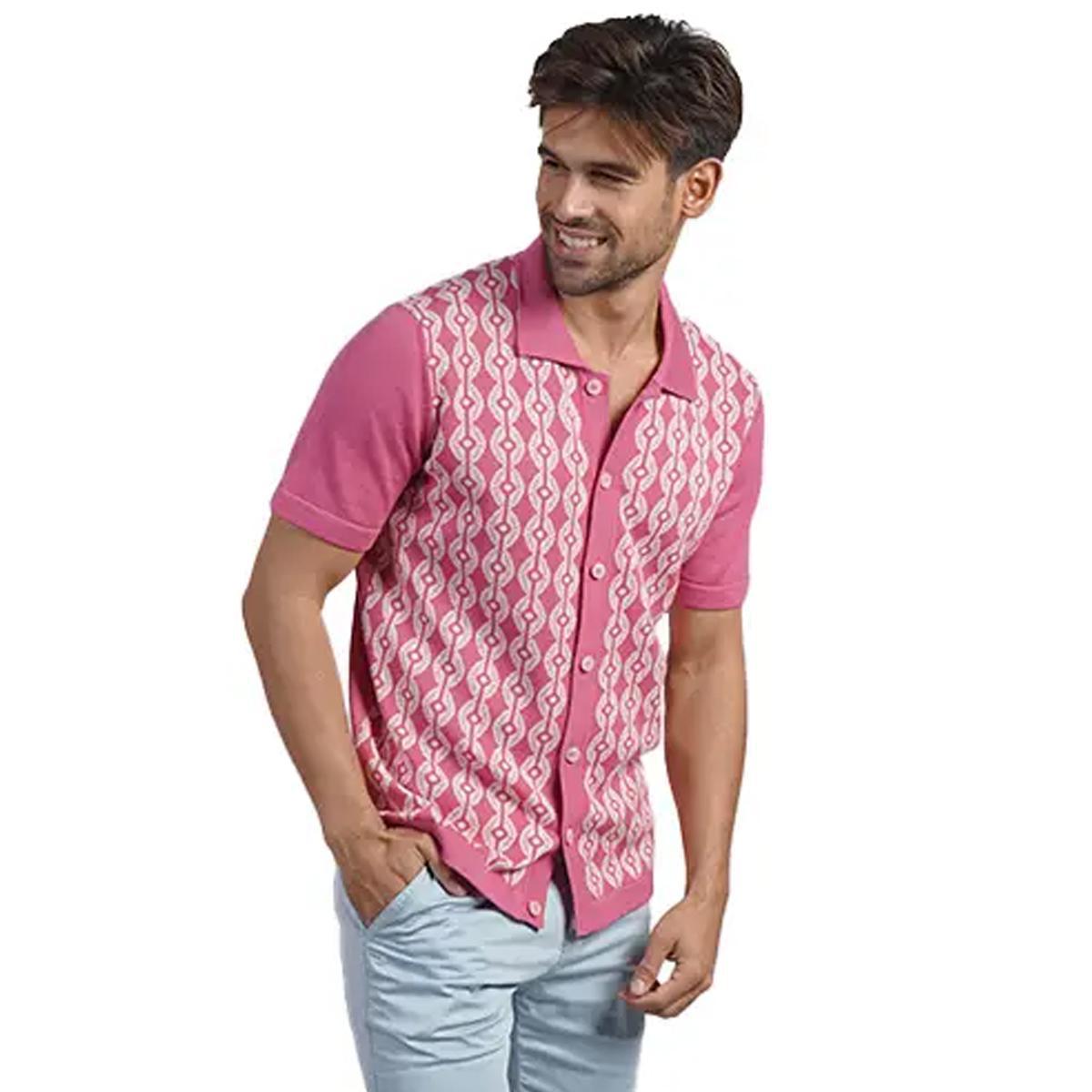Pink Chain Link Knit Polo by Eight X