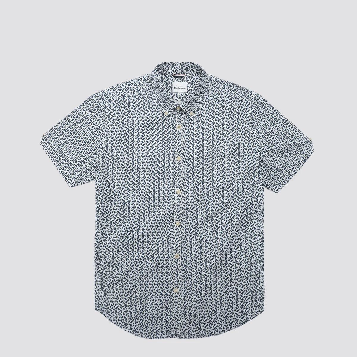 Retro Navy/White Wave Print Short Sleeve Shirt by Ben Sherman