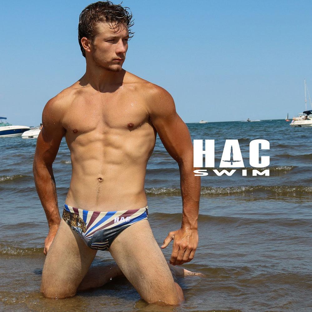 Circus Red/Blue/Tan 2" Side Swim Brief by HAC Swim