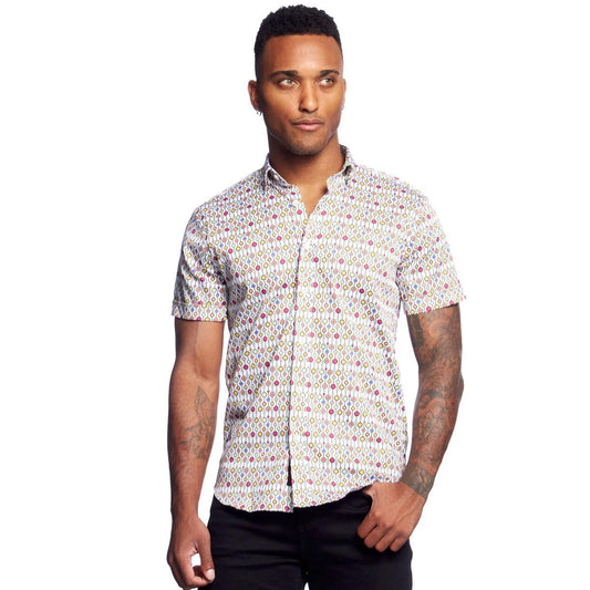 Candy Shoppe White/Multicolor Short Sleeve Button Down Shirt by Eight-X