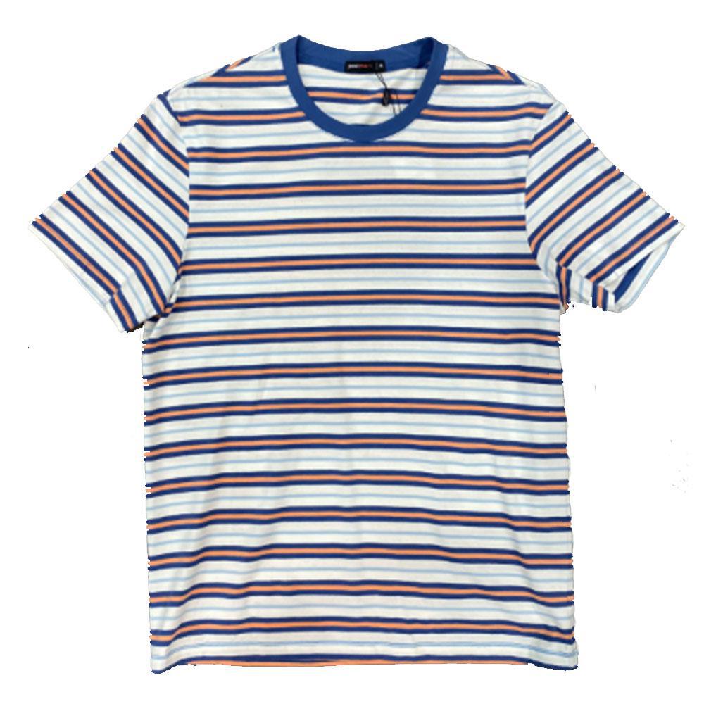 Pacific Blue/Coral Striped Stretch Knit Crew Tee by Postmarc