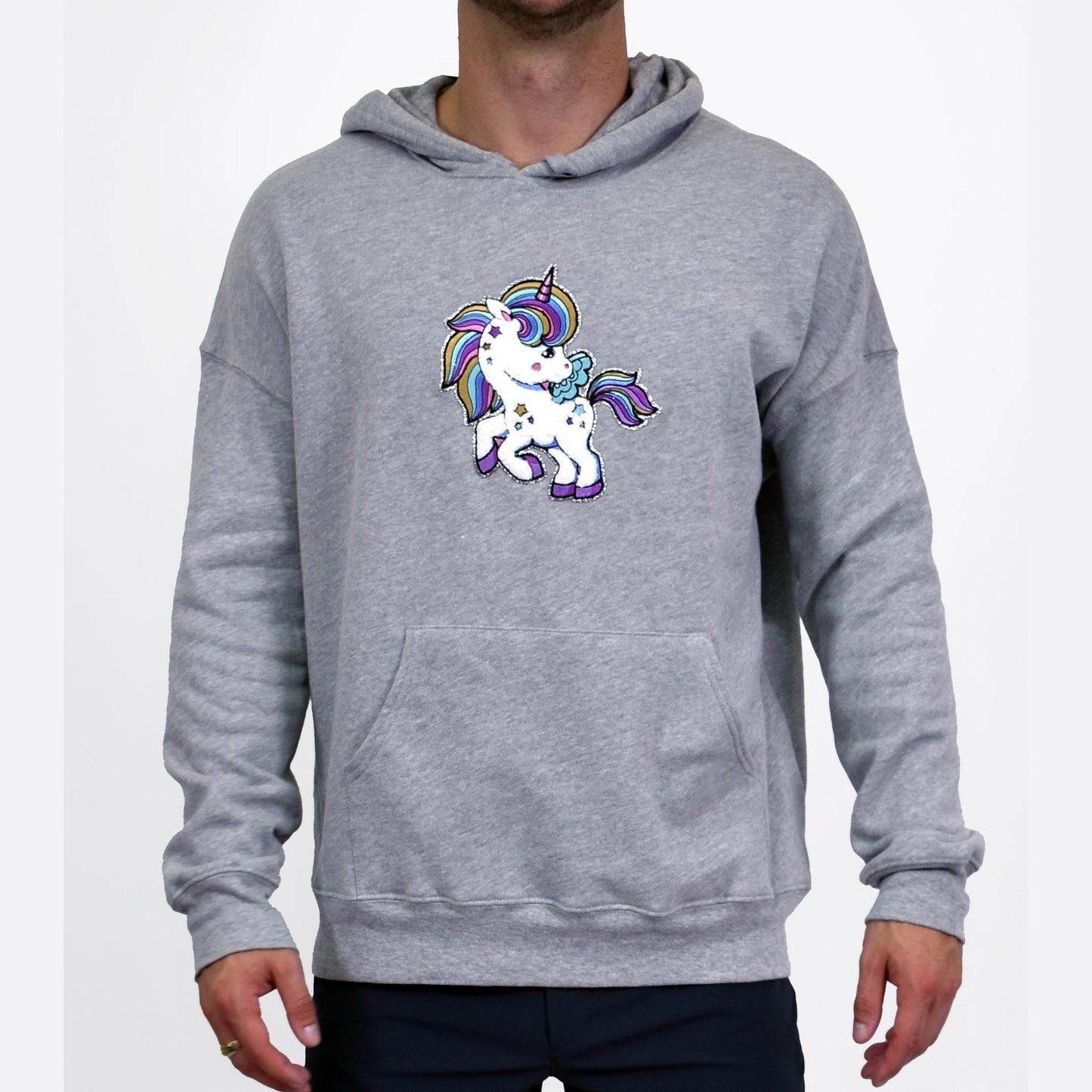 Baby Unicorn Embroidered Athletic Grey Pullover Hoodie by Assassin Menswear