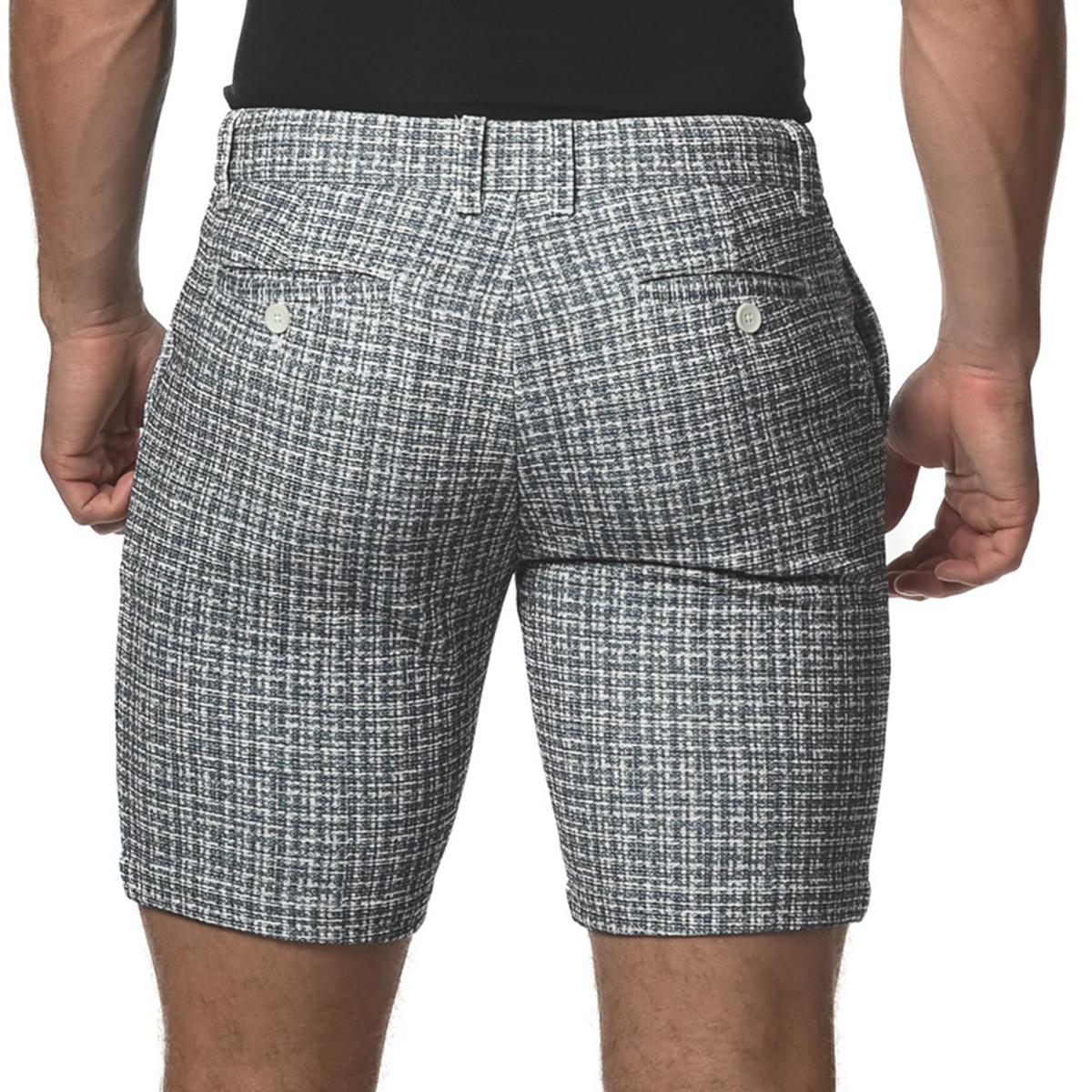 Grey Micro Check 8" Inseam Stretch Knit Shorts by Postmarc