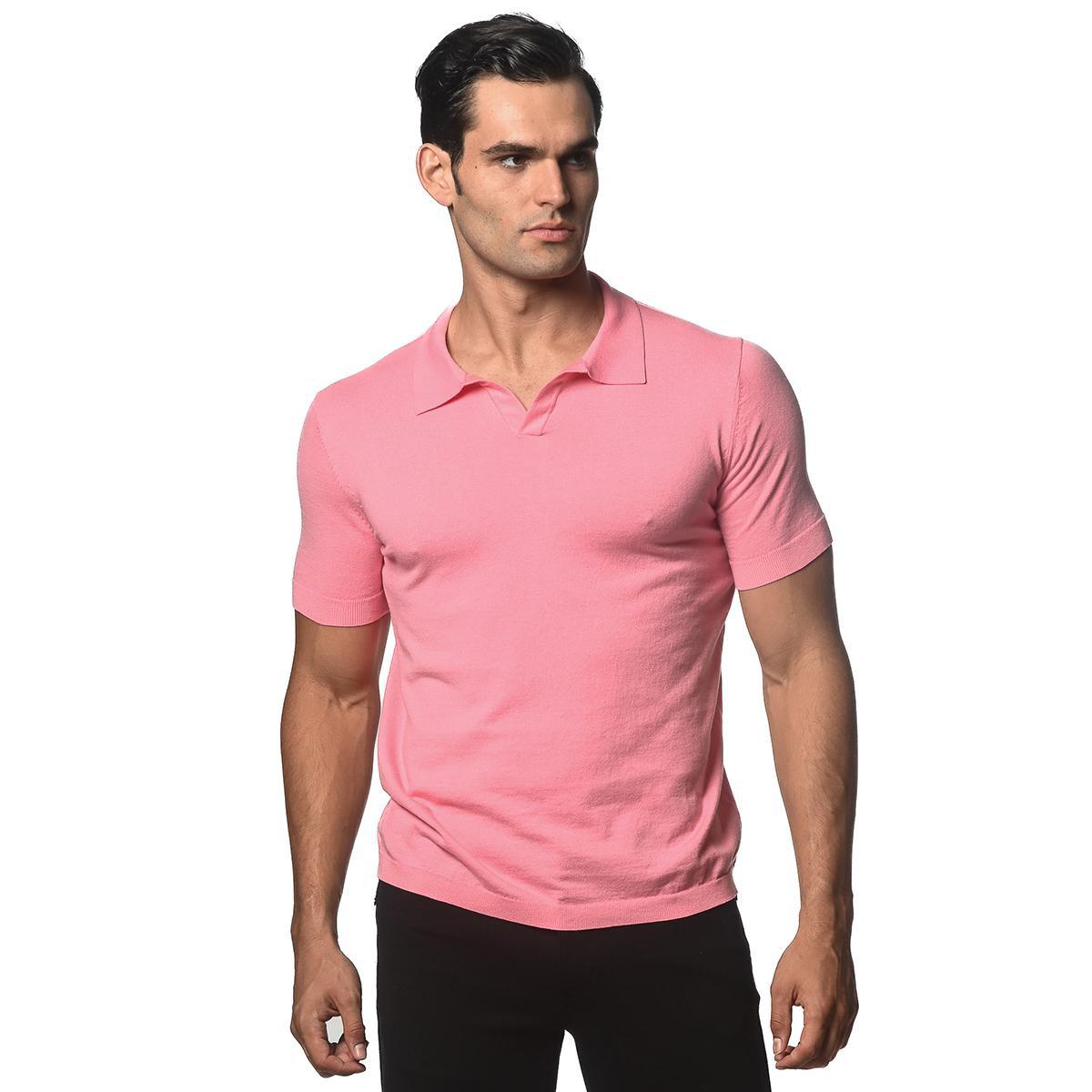 Bubble Gum Pink Johnny Collar Knitted Polo by Postmarc