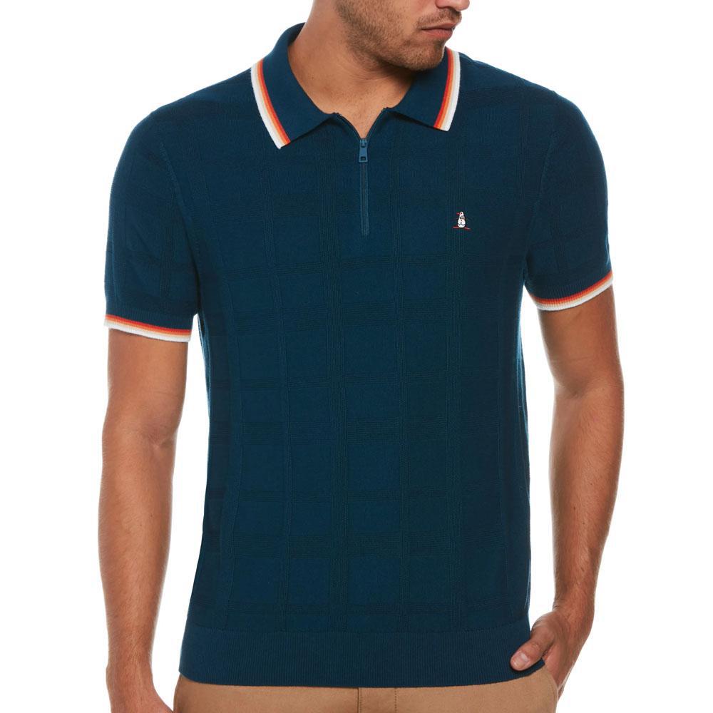 Poseidon Blue Quarter Zip Jacquard Sweater Polo by Original Penguin