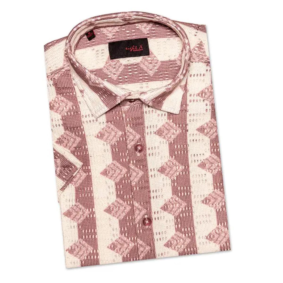 Red Clay Rhombus and Stripe Crochet Shirt by Eight X