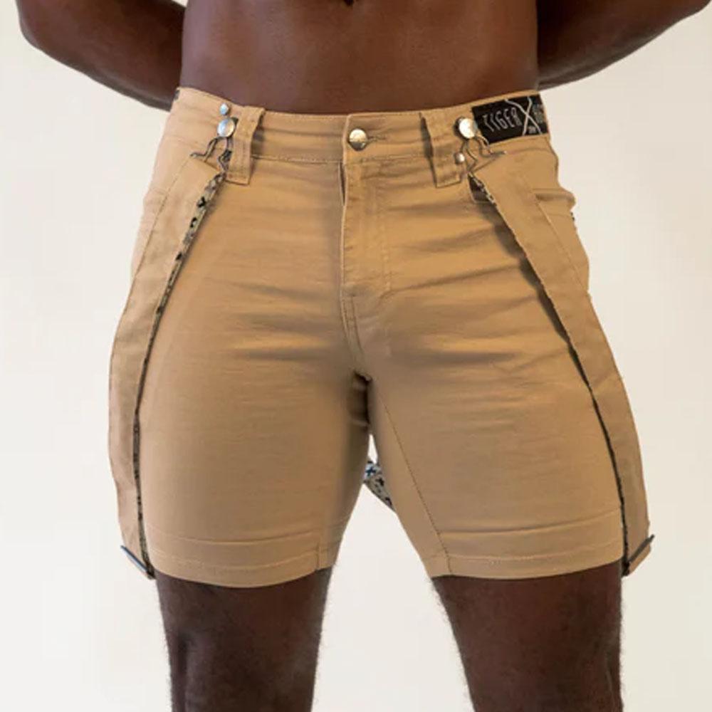 Alex Almond Romey Shorts with Wearable Straps by TigerXHorse Denim