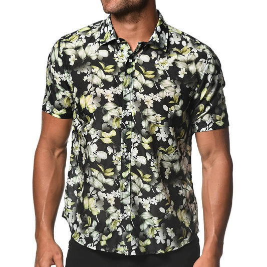 White Orchids Cotton and Silk Short Sleeve Shirt by Postmarc