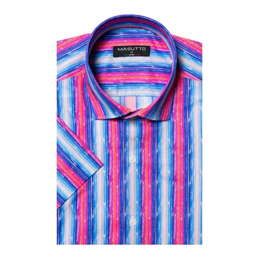 Barella Blue/Pink Striped Short Sleeve Shirt by Masutto