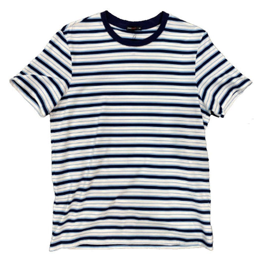 Navy/Sky Striped Stretch Knit Crew Tee by Postmarc