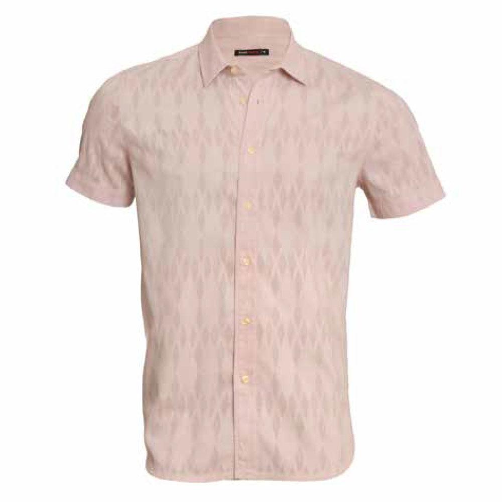 Mauve Pink Diamonds Cotton Jacquard Short Sleeve Shirt by Postmarc