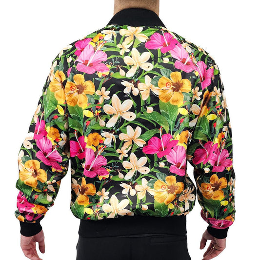 Tropical Floral Satin Bomber Jacket