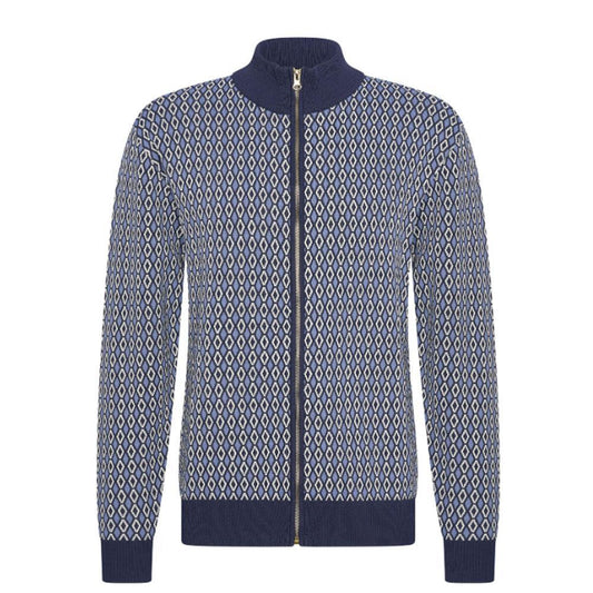 In Deriva Blue/White Zip-Up Knit Sweater by 4funkyflavours