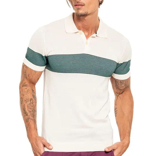 Striped Chest Beige Knit Polo by Eight X