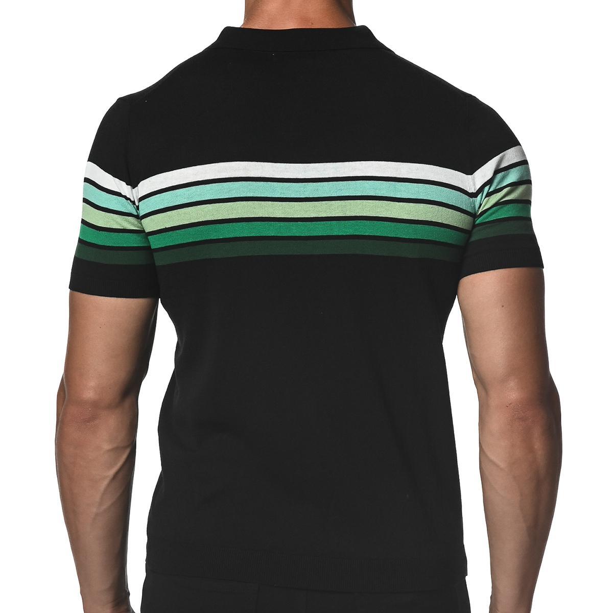 Emerald Green/Black Retro Stripe Knit Polo Shirt by Postmarc