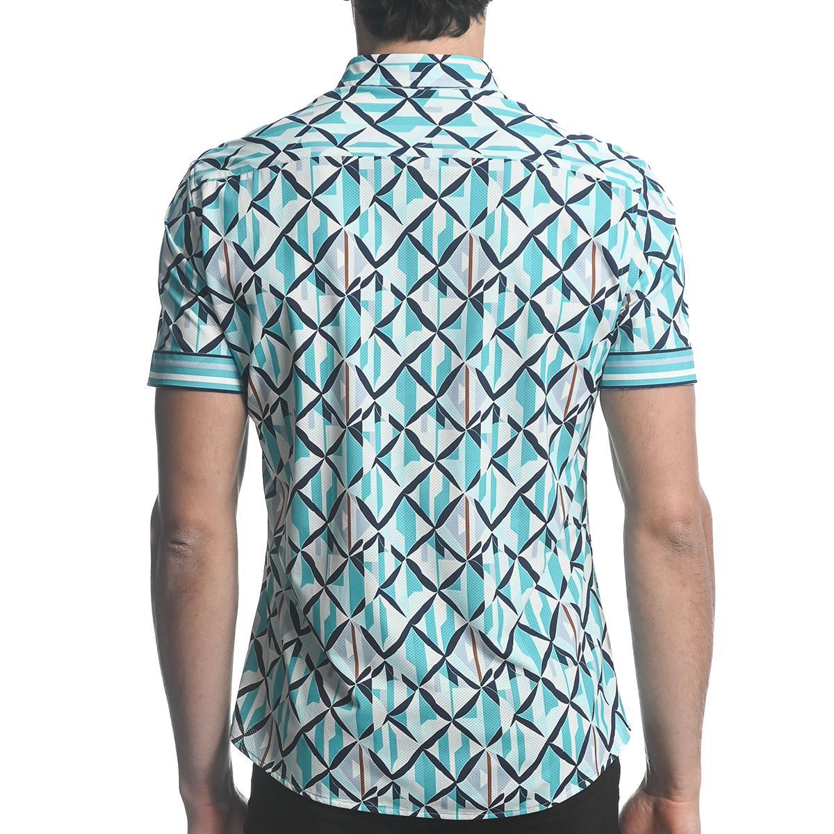 Teal/Navy X-Mosaic Performance Stretch Short Sleeve Shirt by Postmarc