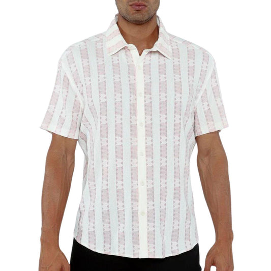 Pink Bud/Milk Stripe Lightweight Knitted Short Sleeve Shirt by Postmarc
