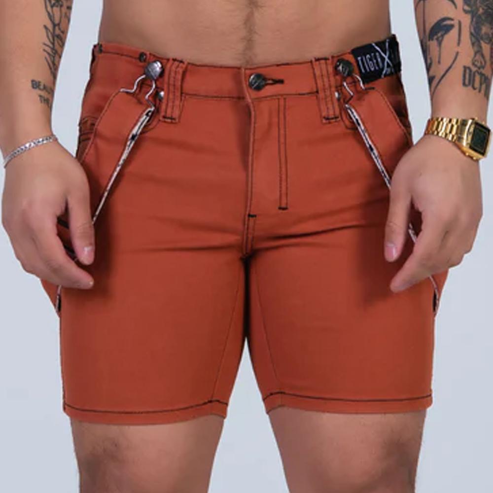 Charlie Earth Burnt Orange Shorts with Fashion Straps by TigerXHorse Denim