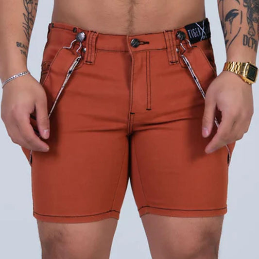 Charlie Earth Burnt Orange Shorts with Fashion Straps by TigerXHorse Denim