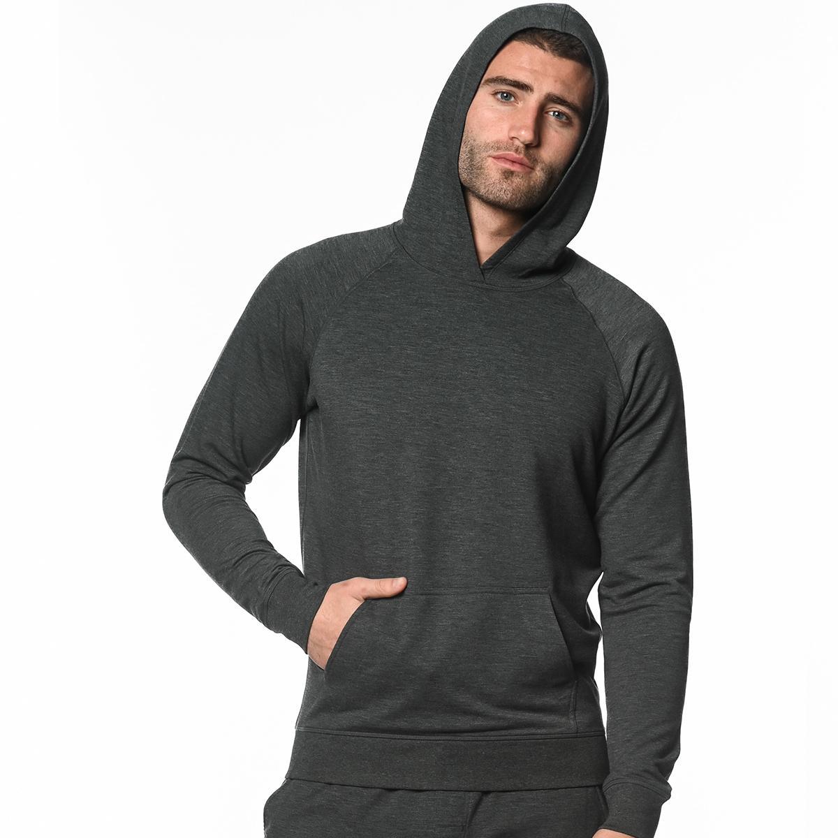 Heather Grey Hoodie Stretch Fleece Pullover by Postmarc