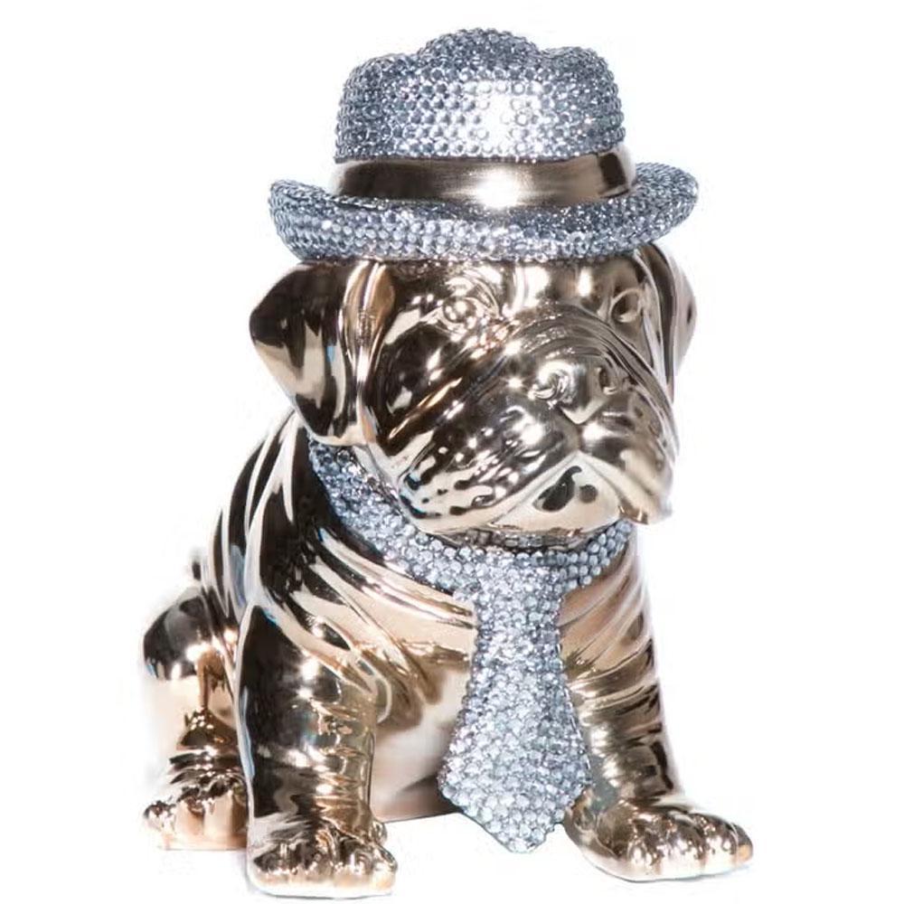 Bronze Bulldog Piggy Bank with Rhinestone Hat & Tie - 10" tall by Interior Illusions