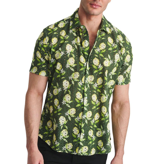 Forest Lemons Printed Eyelet Short Sleeve Woven Shirt by Postmarc