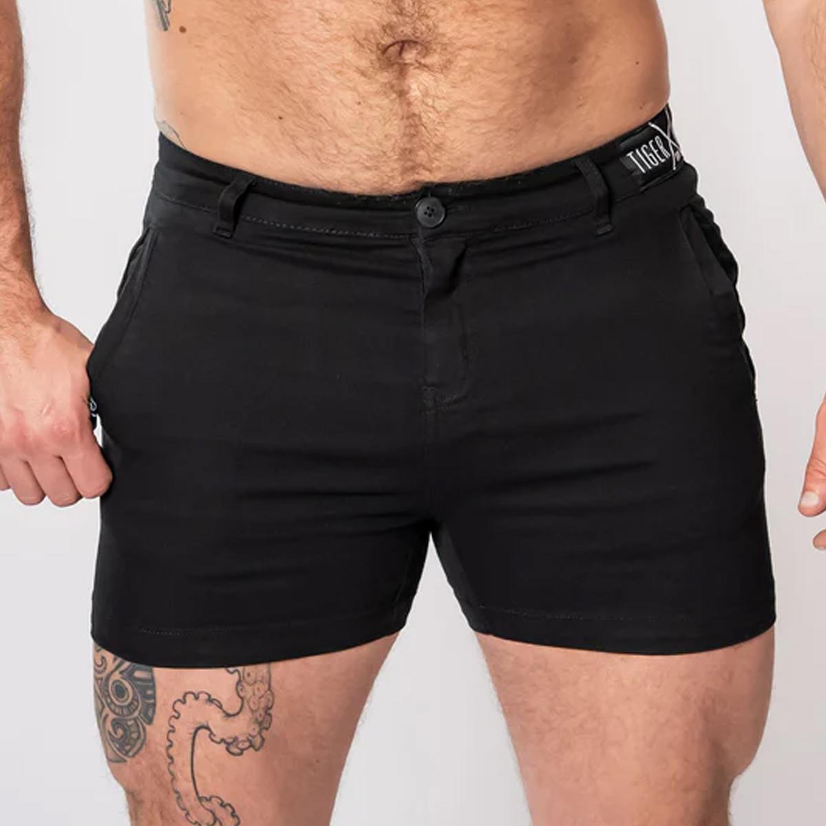 Black 4" Inseam Stretch Cotton Finn Shorts by TigerXHorse Denim