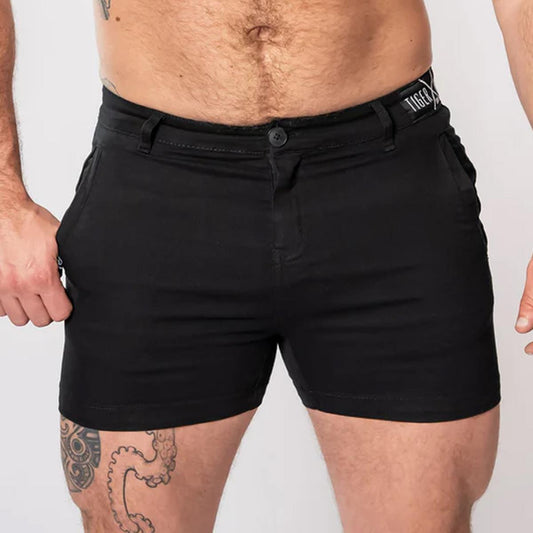 Black 4" Inseam Stretch Cotton Finn Shorts by TigerXHorse Denim