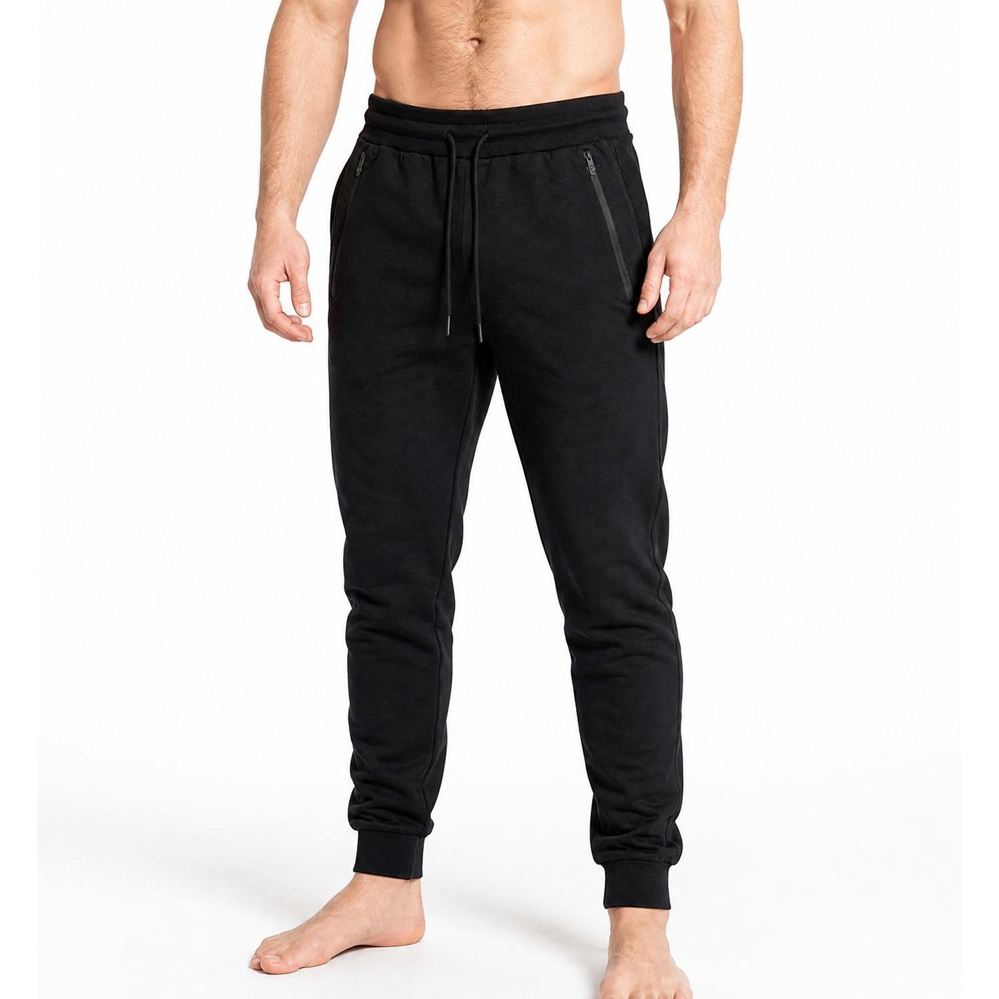 Soft Touch Black Cotton Joggers with Side Trim